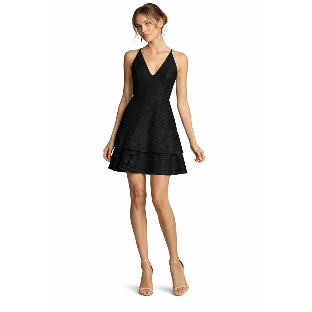Xscape Black Lace Mini Dress Coquette Romantic Feminine‎ Party Girl Chic Size 8